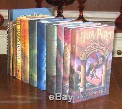 (12) HIGH GRADE COMPLETE JK Rowling Harry Potter 1st Ed HCDJ Set, 8 1st Printing