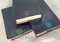 COMPLETE HARRY POTTER BOOK SET With HAND PAINTED LEATHER COVERS please read info