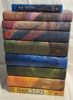 Harry Potter Hardcover Books 1-8 and Movies 1-8 Blu Ray Complete Collection