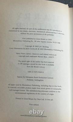 Harry Potter and the Order of the Phoenix Bloomsbury UK 1st Edition 2003 J. K. HC Harry Potter and the Order of the Phoenix Bloomsbury UK 1st Edition 2003 J. K. HC