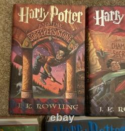 Ensemble complet de livres reliés Harry Potter 1-7 J K Rowling avec jaquettes 1ère édition