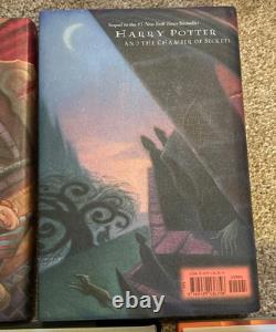 Ensemble complet de livres reliés Harry Potter 1-7 J K Rowling avec jaquettes 1ère édition