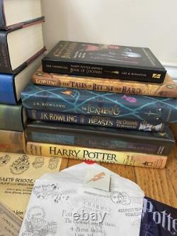 Harry Potter Coffret complet de livres reliés avec extras, lettre cadeau G, 18 livres