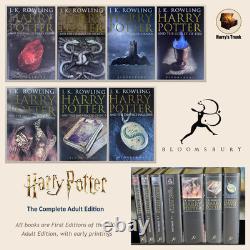 Harry Potter – Collection complète, tomes 1 à 7, Bloomsbury, 1re édition pour adultes, couverture rigide