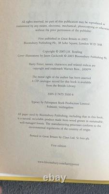Harry Potter et l'Ordre du Phénix Bloomsbury UK 1ère Édition 2003 J. K. HC